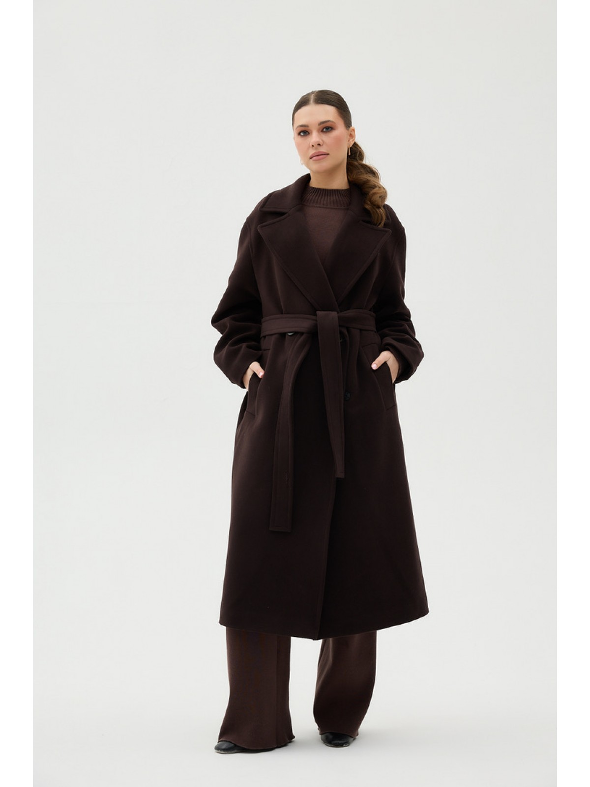 Жіноче двобортне пальто (Д-075) фенікс шоколад