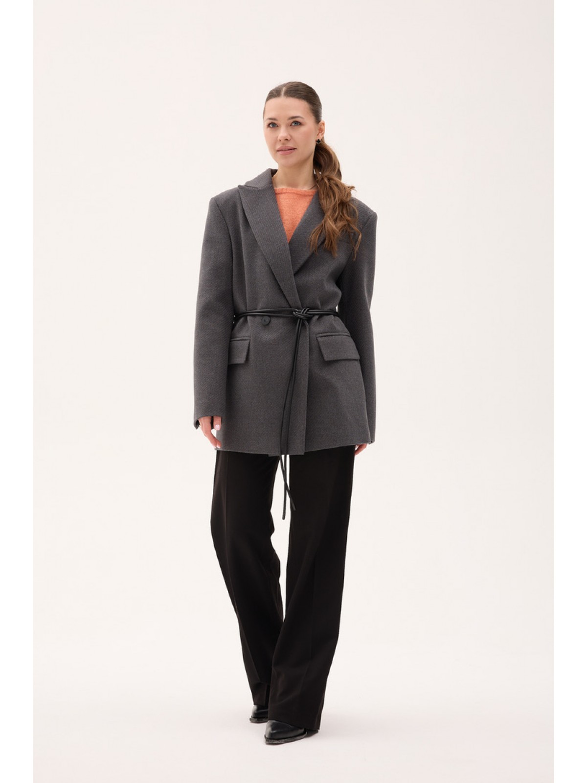 Жіноче пальто піджачного крою (Д-076) мілано т/сiрий